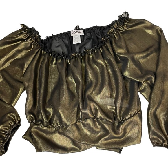 Cocoa Metallic Gold Off Shoulder Tie Waist Top Large - Picture 8 of 13